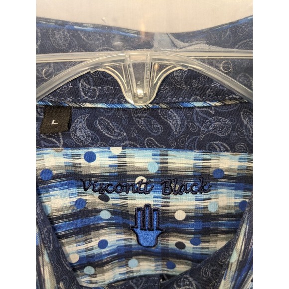 Visconti Black Long Sleeve Blue Design Button Up Shirt Men's Size Large - Picture 4 of 7
